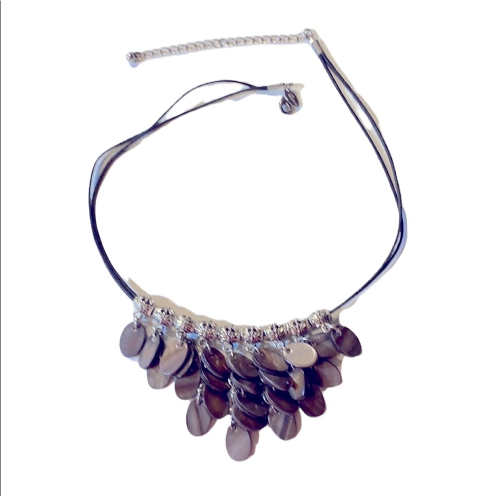 Lia Sophia Brown Faux MOP Graduated Dangle Statement Bib Abalone Necklace